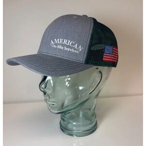American Flag Trucker Hat Ball Cap SNAPBACK‎ Gray Green Mesh Back VTG Services